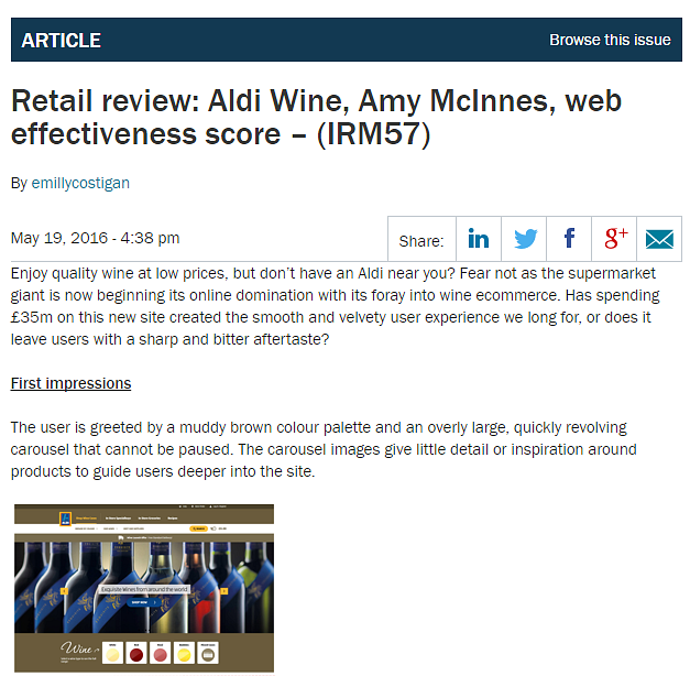 Screen capture of the Aldi article