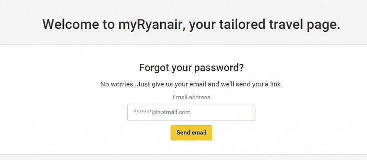 Ryanair password reminder