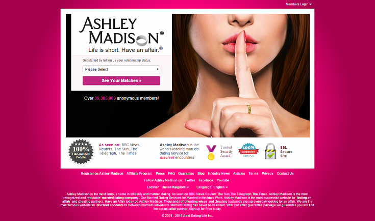 Ashley Madison home page screenshot