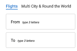 Image an airline site showing the From and To form fields