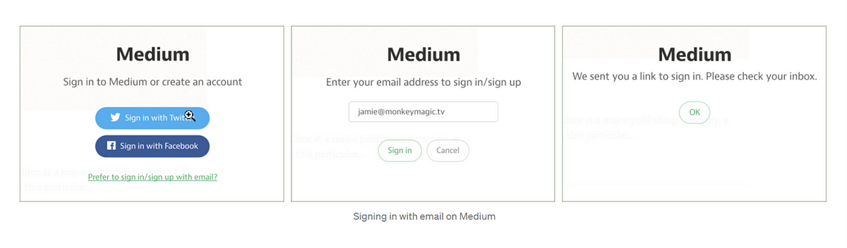 Example of an accessible authentication process from Medium