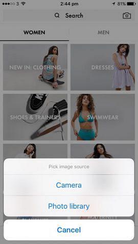 Menu asks me to ‘pick image source: camera or photo library’, with cancel option underneath.
