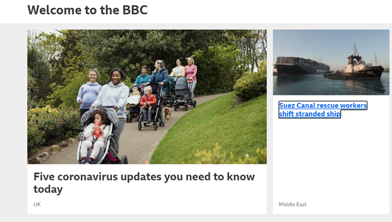 Example from BBC News with border around focused link