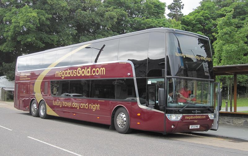 Scottish Megabus Gold bus at bust stop