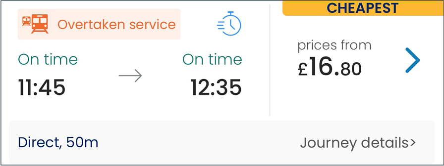 New ScotRail app screen to select ticket options