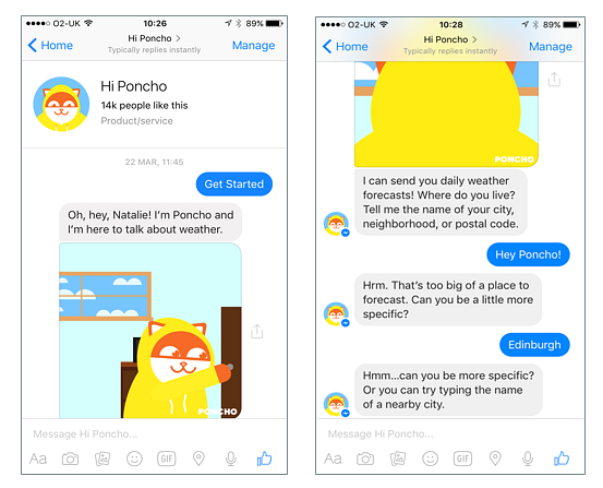 Poor user experience with chatbot Poncho not understanding user commands