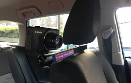 Camera mounted on car headset