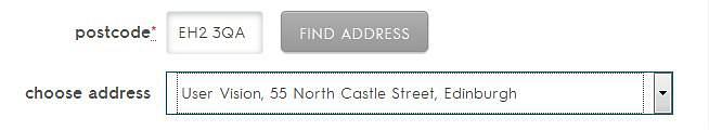 Find address dropdown on notonthehighstreet.com