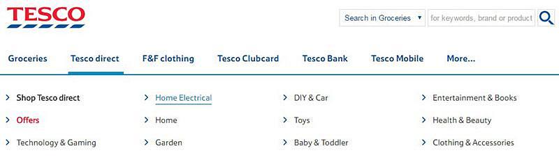 Clear visible focus on the tesco homepage enables sighted keyboard users to see where they are on the page