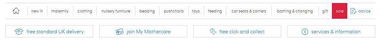 Example of list items on the mothercare.com site