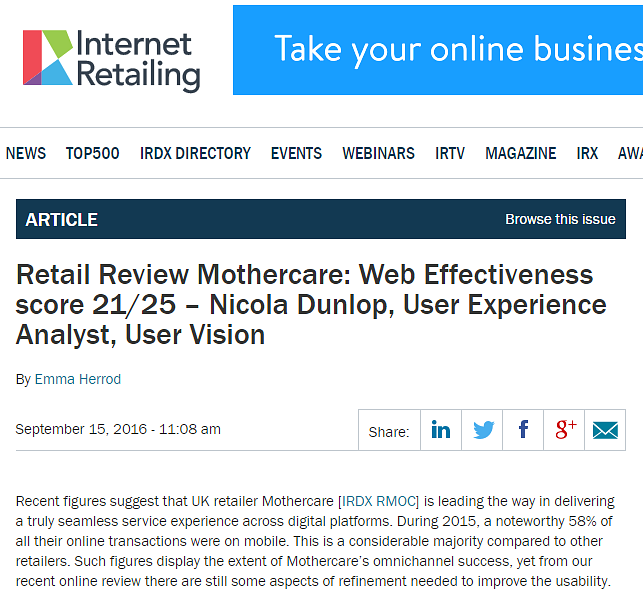 Internet Retailing Review of Mothercare.com