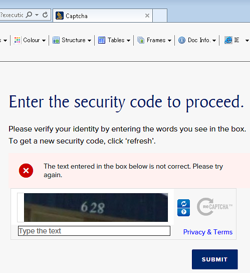 Inaccessible captcha