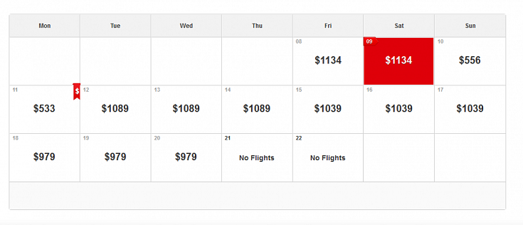 Flexible dates calendar