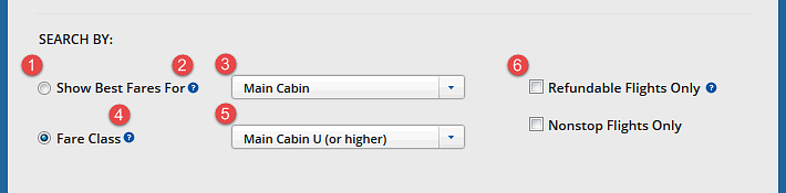 search for flights by cabin or fare class