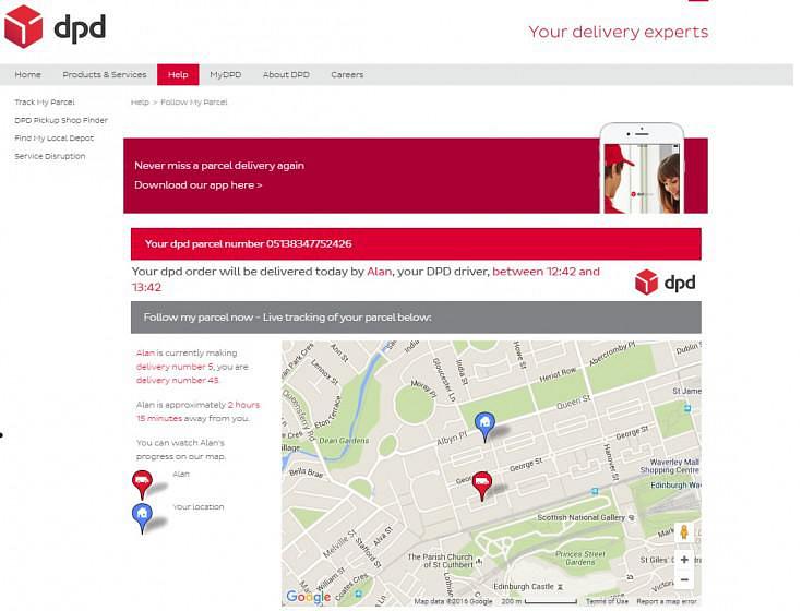 DPD parcel tracking on map