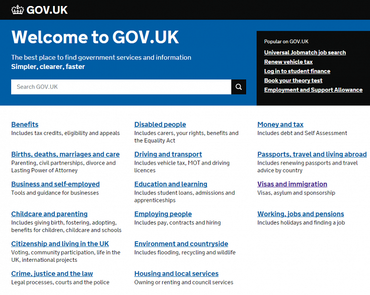 GOV.UK home page