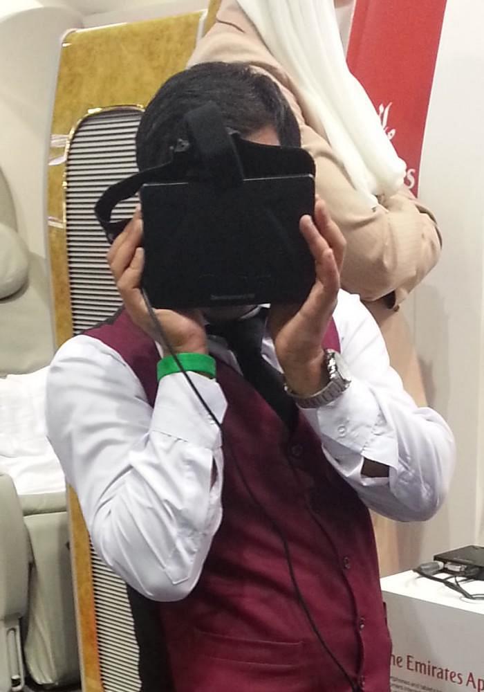 Someone wearing virtual reality tech