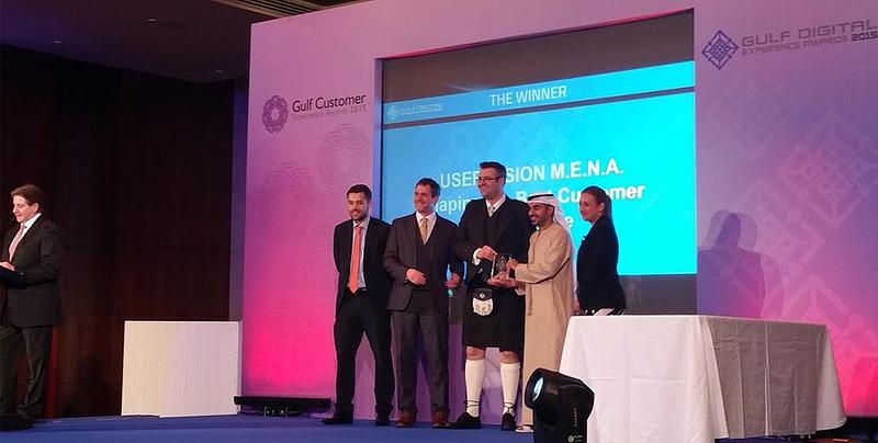 User Vision team collecting their Gulf Digital 2015 award