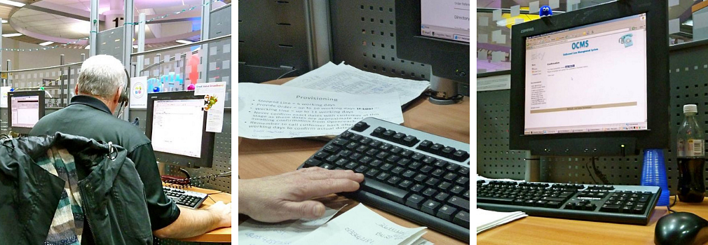 A call centre operator testing a prototype system on a computer